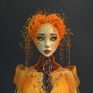 Orange Robot Girl Print Robot Woman Printable Female Android Futuristic Wall Art Sci Fi Poster Home Décor AI Art Cyborg Midjourney
