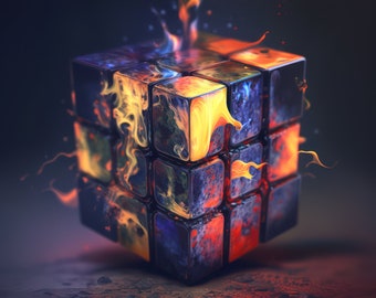 Rubik Cube Printable Rubik Cube Print Colorful Wall Art Download Technicolor Oil Painting Cube Home Decor AI Art Midjourney