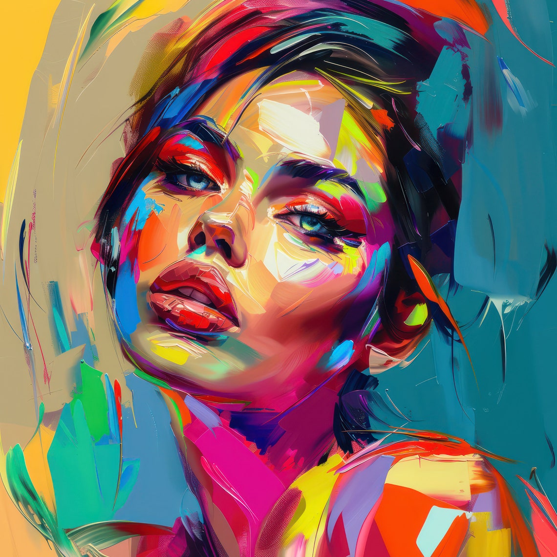 Colorful Woman Portrait Wall Art Print Abstract Girl Poster Home Decor ...