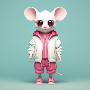Mouse Portrait Printable Colorful Mouse Print Pastel Mouse in Clothes ...