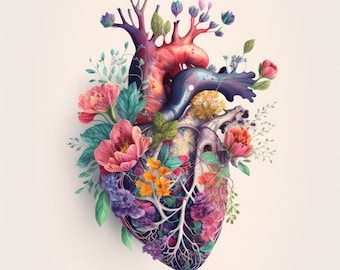 Anatomical Heart Brain Lungs Print Anatomy Printable Anatomic Flower Download Medical Wall Art Organ Cardiology Décor Clinic Hospital Decor
