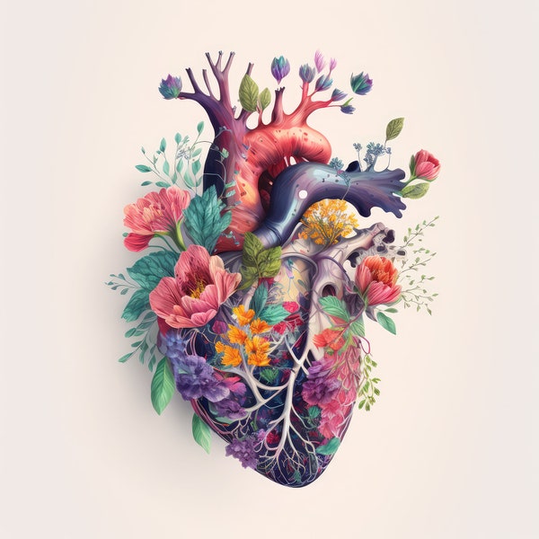 Anatómico corazón cerebro pulmones imprimir anatomía imprimible flor anatómica descargar pared médica arte órgano cardiología decoración clínica hospital decoración
