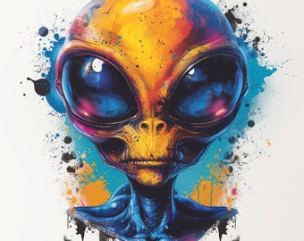Alien Poster, Alien Head Print, Alien Drawing Printable, Colorful Alien, Sci Fi Wall Art, Futuristic Home Decor, Cosmos Art