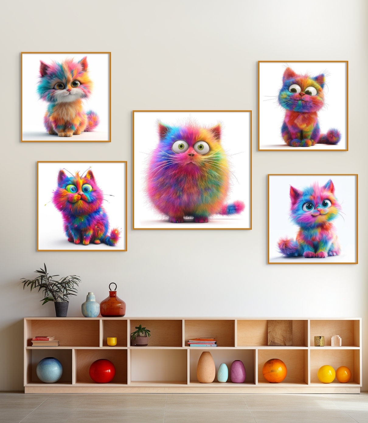 Colorful Cat Printable Cartoon Cat Print Cute Cat Wall Art Cat Portrait ...