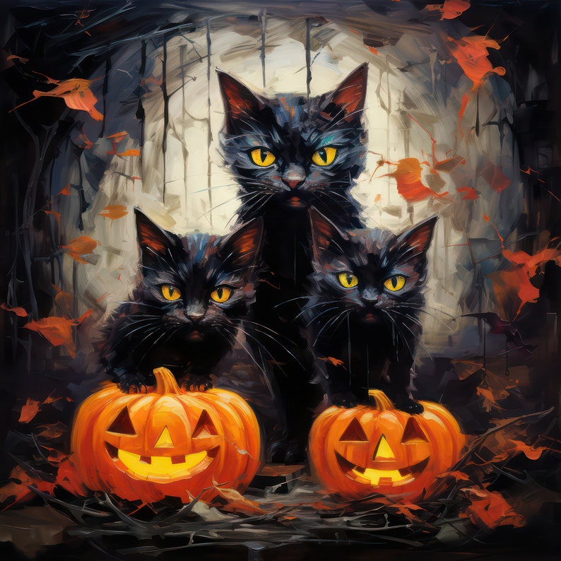Halloween Cat Print Halloween Black Cat Printable Pumpkin Poster All ...