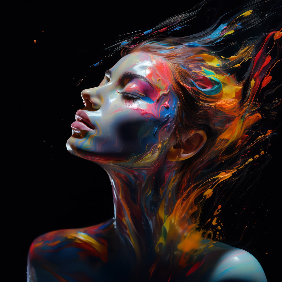 Colorful Woman Portrait Woman Face Wall Art Print Girl Poster Home ...
