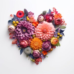 Coeur de fleurs imprimé coeur de fleurs affiche coeur coeur IA imprimable art mural Fête des mères Décoration d'intérieur
