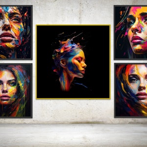 Colorful Woman Portrait Wall Art Print Abstract Girl Poster Home Decor ...