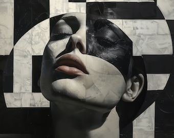 Woman Portrait Woman Face Wall Art Print Girl Poster Abstract Printable Home Decor Black and White Picture Minimal