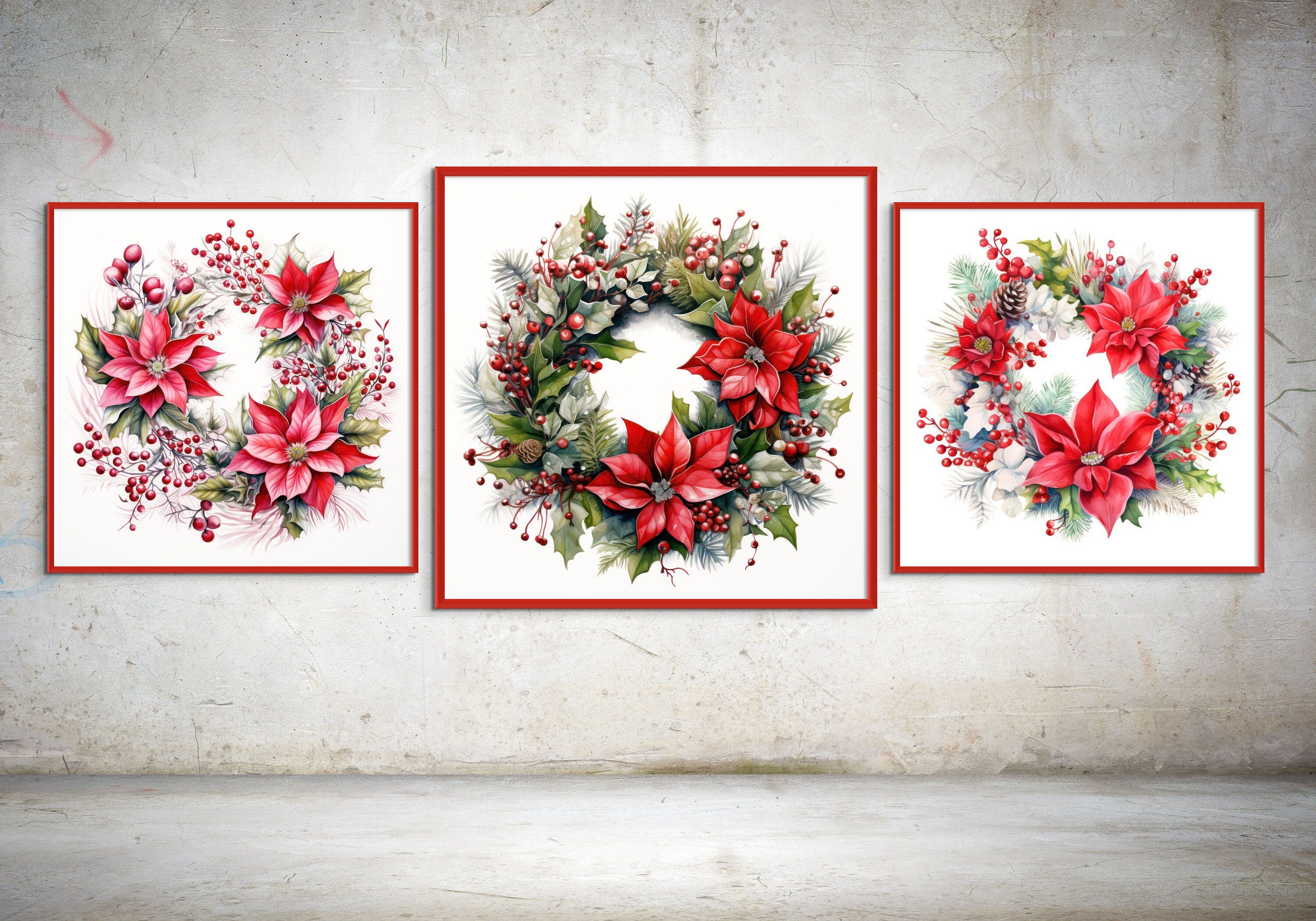 Christmas Wreath Print Christmas Star Printable Winter Wreath Poster ...