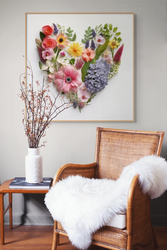 Flower Heart Print Heart of Flowers Printable Heart Poster AI Art Wall Art Mothers Day Home Décor Midjourney