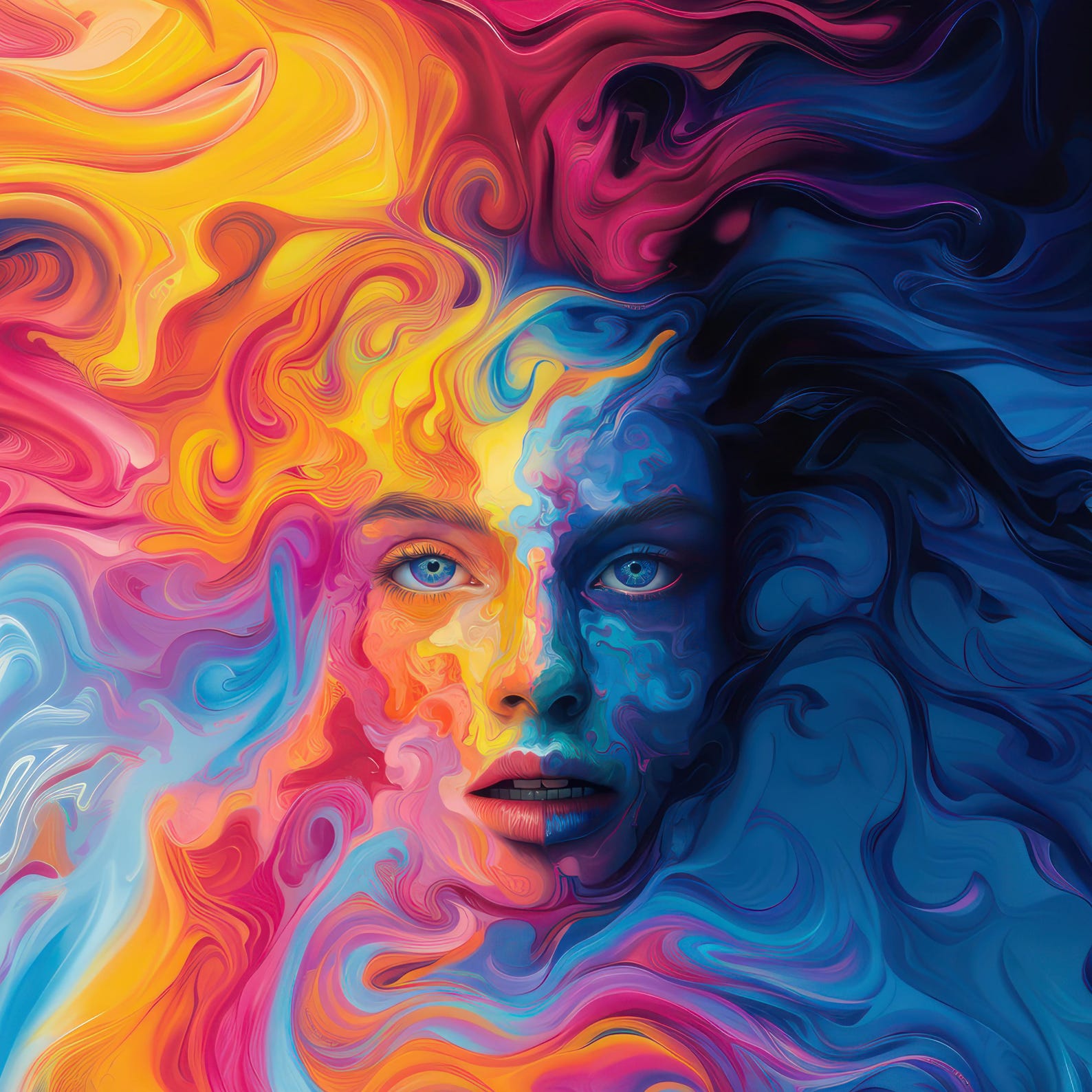Colorful Woman Portrait Wall Art Print Abstract Girl Poster Home Decor ...