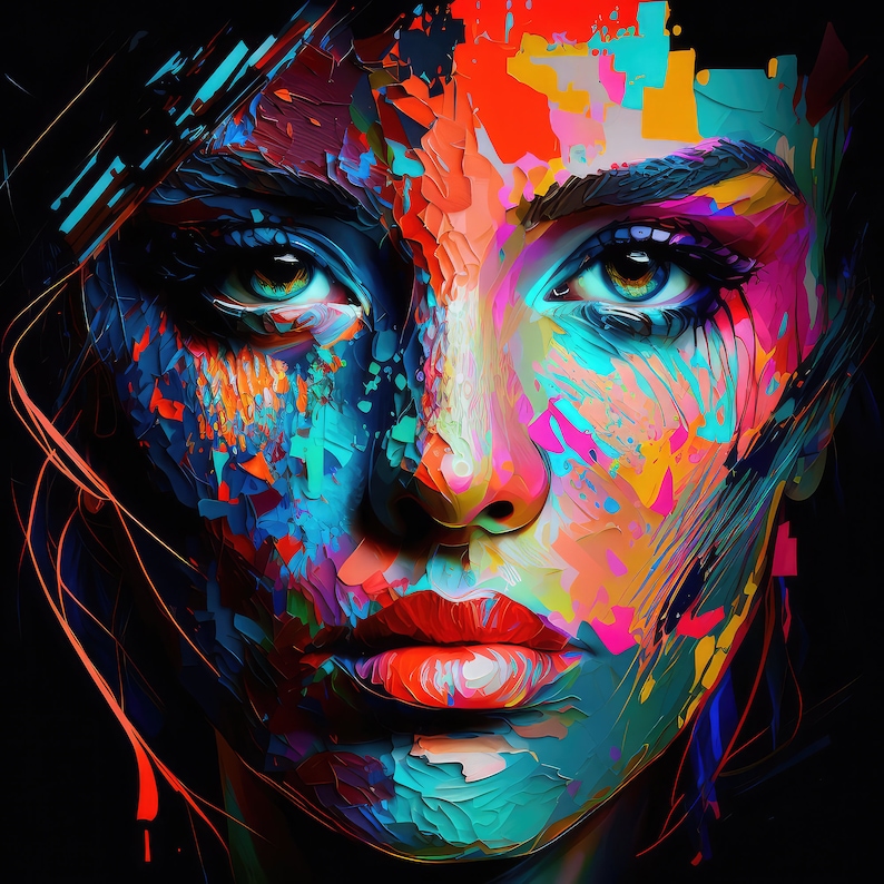 Colorful Woman Print Woman Face Printable Wall Art Painting Female Face