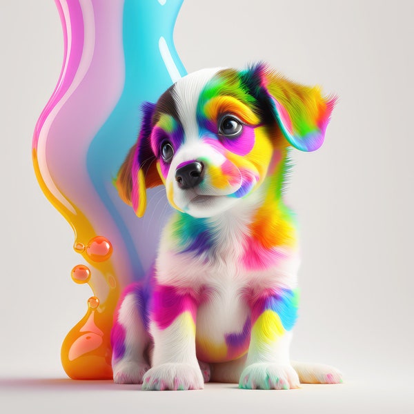 Colorful Dog Printable Colorful Dog Print Dog Wall Art Dog Portrait Poster Puppy Picture Home Décor AI Art Set of 3 Midjourney