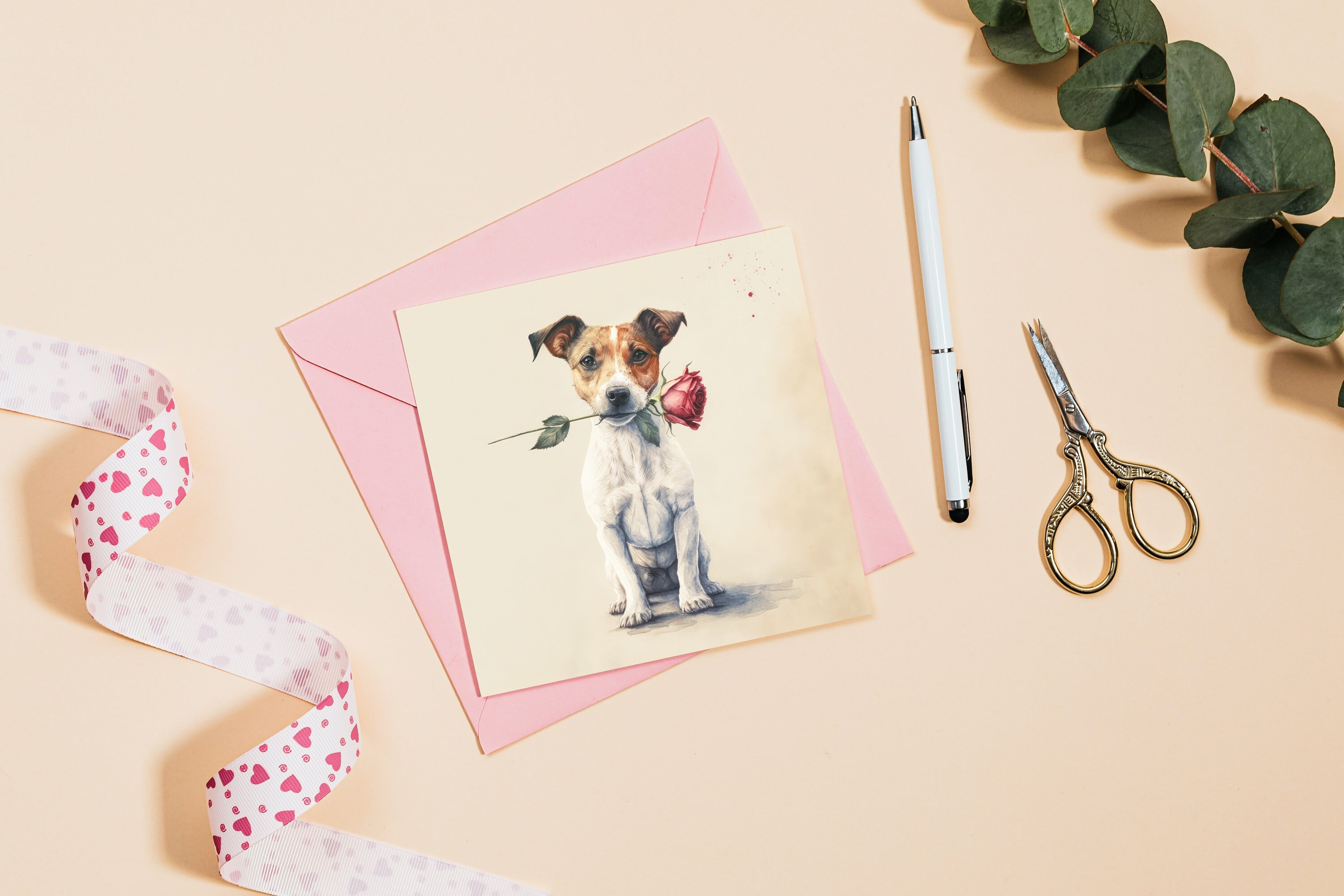 Dog Portrait Jack Russell Terrier Printable Dog With Rose Print ...