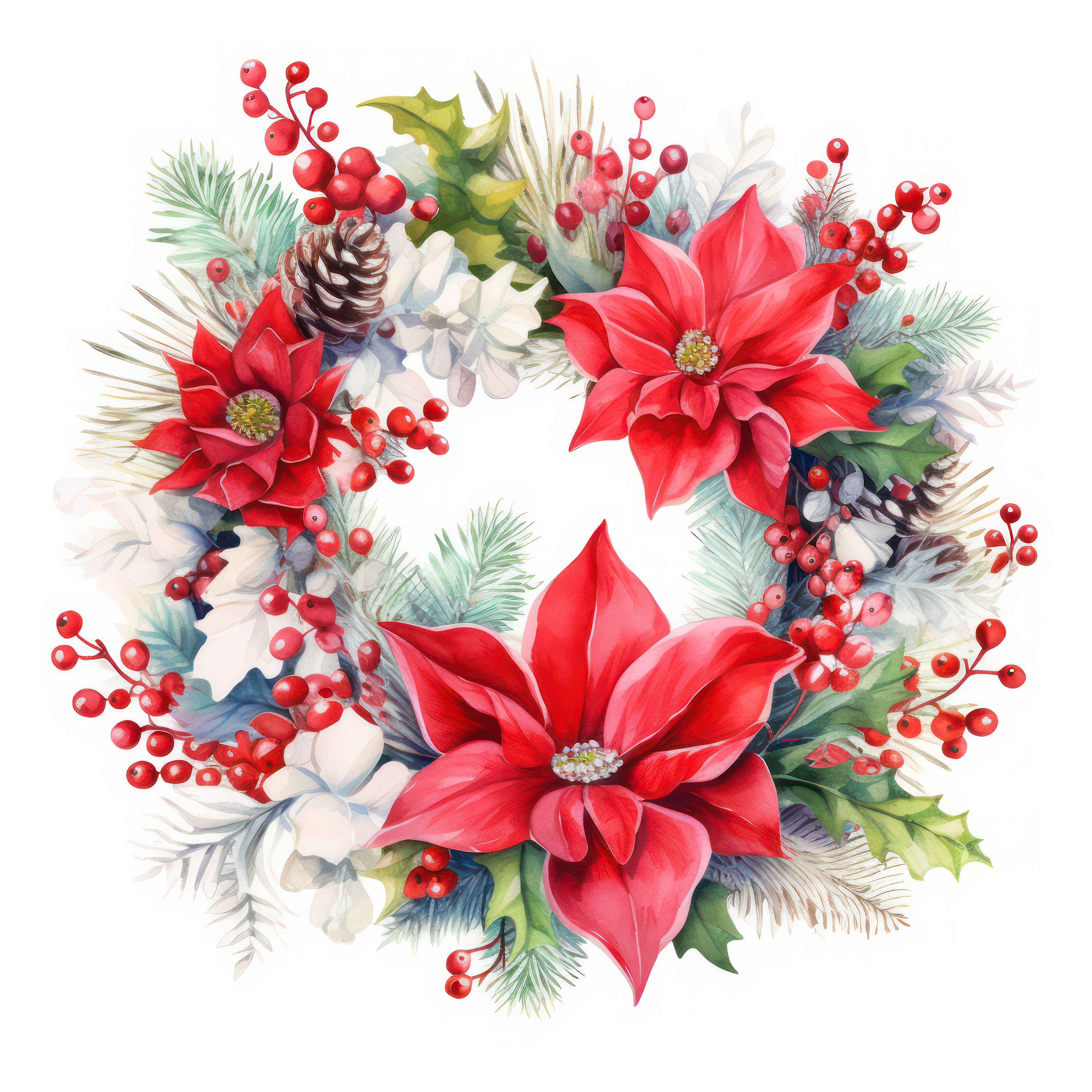 Christmas Wreath Print Christmas Star Printable Winter Wreath Poster ...