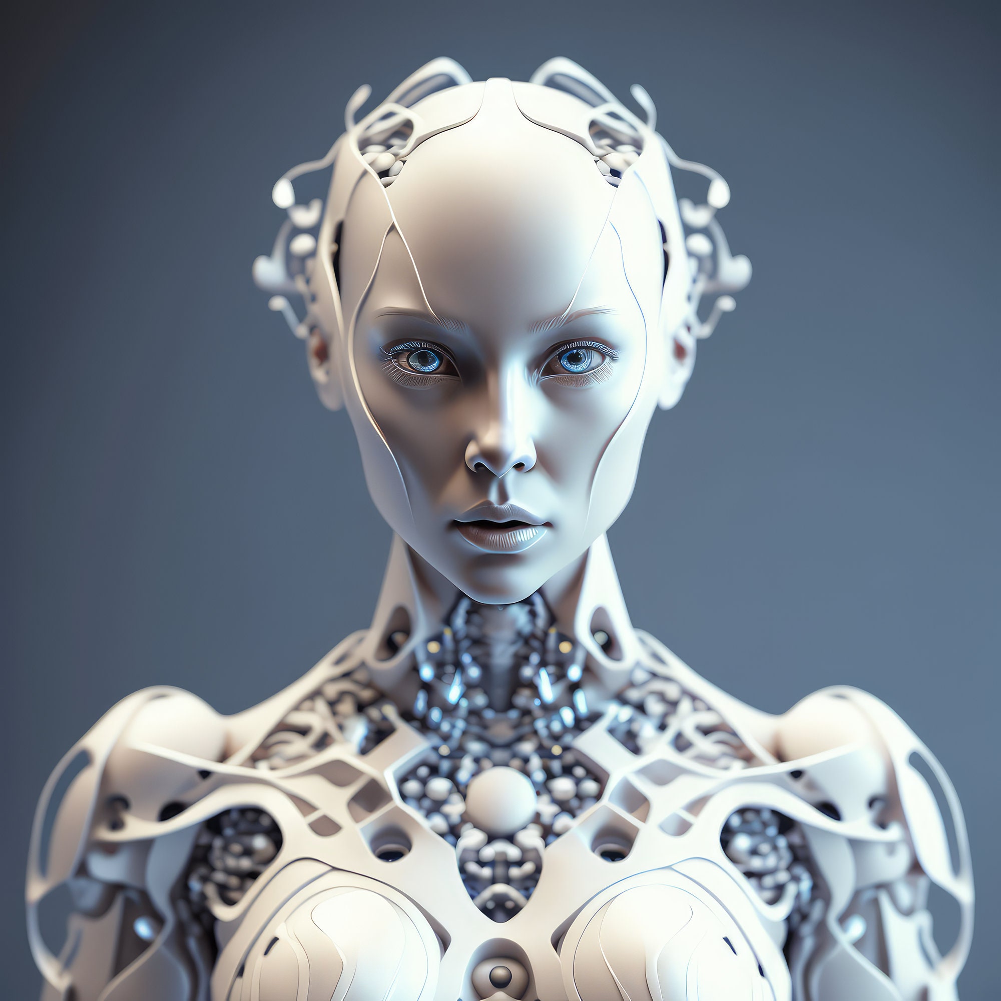 White Robot Girl Print, Cyborg Girl, Cybernetic Poster, Futuristic ...