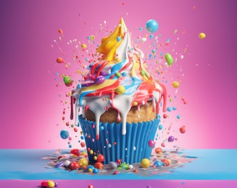 Colorful Cupcake Print Cupcake Printable Pastry Patisserie Wall Art Pastry Kitchen Decor Cake Nursery Décor Cake Poster Midjourney