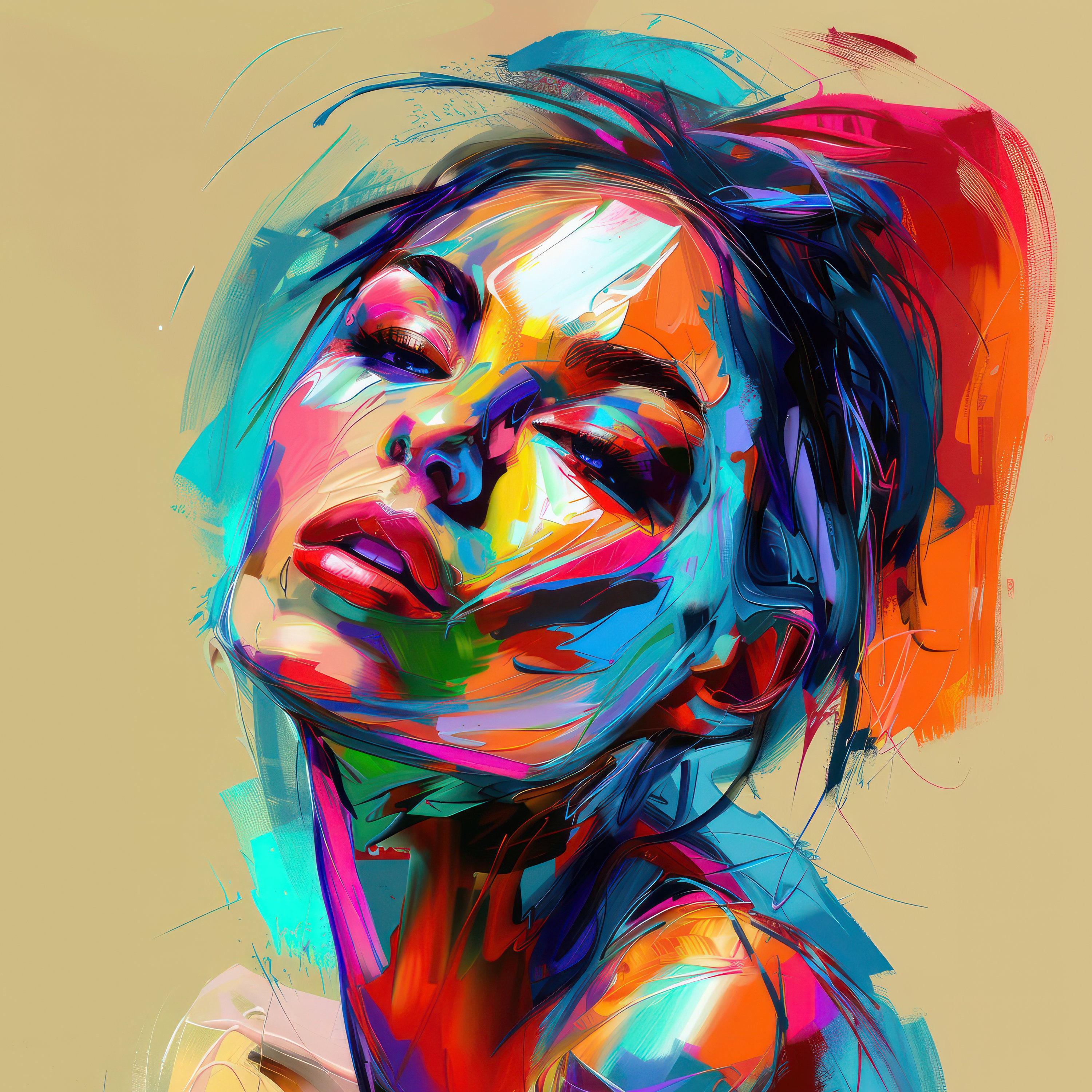 Colorful Woman Portrait Wall Art Print Abstract Girl Poster Home Decor ...