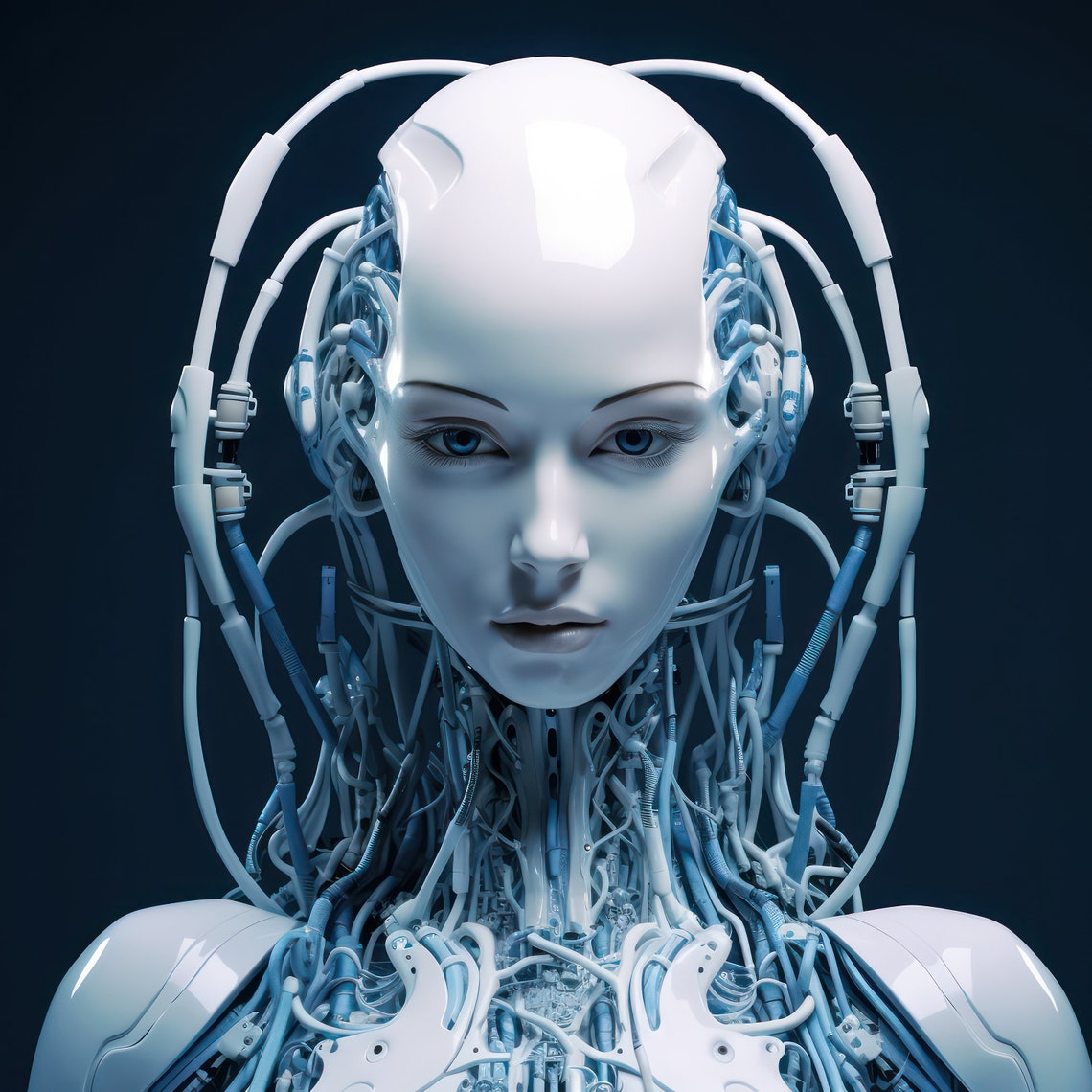 Blue Robot Girl Print Cyborg Girl Cybernetic Poster Futuristic ...