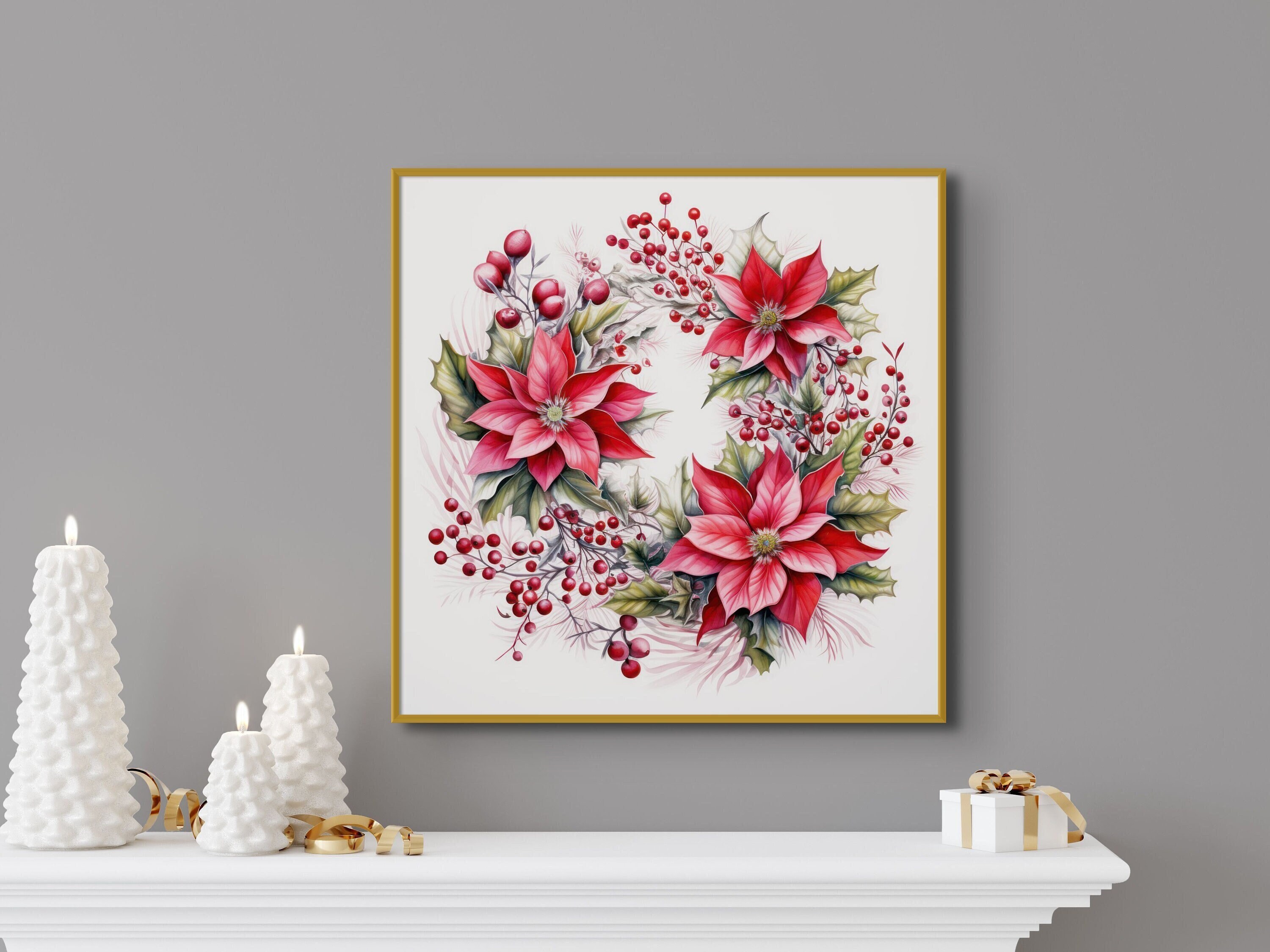 Christmas Wreath Print Christmas Star Printable Winter Wreath Poster ...