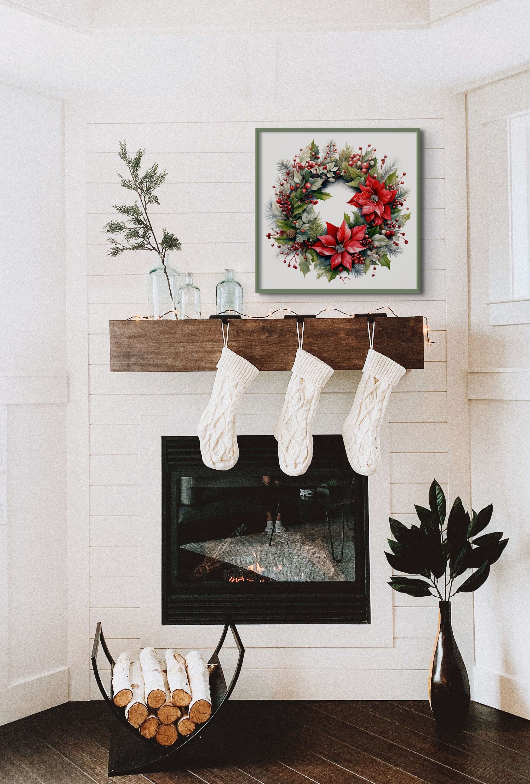 Christmas Wreath Print Christmas Star Printable Winter Wreath Poster ...