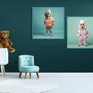 Dog Portrait Printable Colorful Dog Print Pastel Dog in Clothes Wall ...