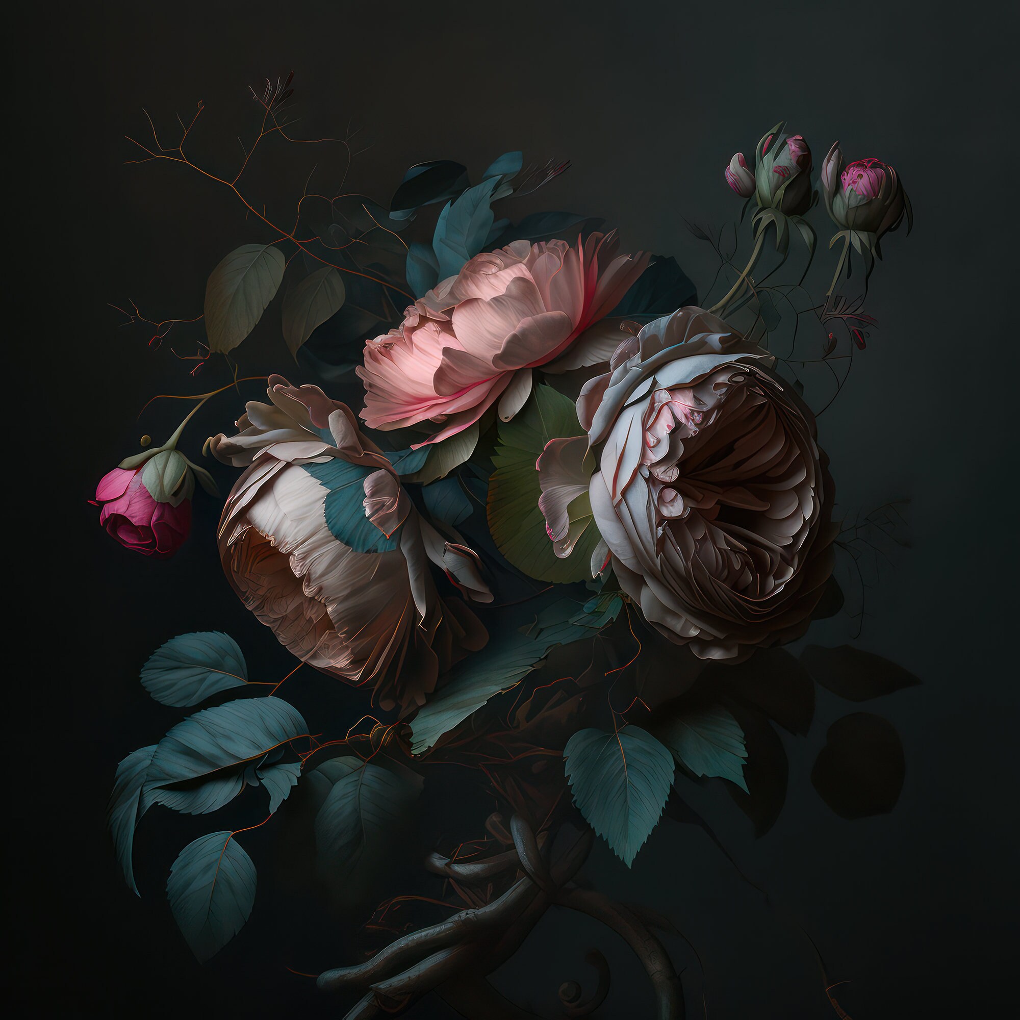 Moody Flowers Roses Print Oil Paint Roses Wall Art Flowers Printable ...