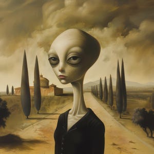 Alien Poster Alien Painting Alien Printable Cosmos Wall Art Space Home Decor Sci Fi Print Cute Alien Portrait