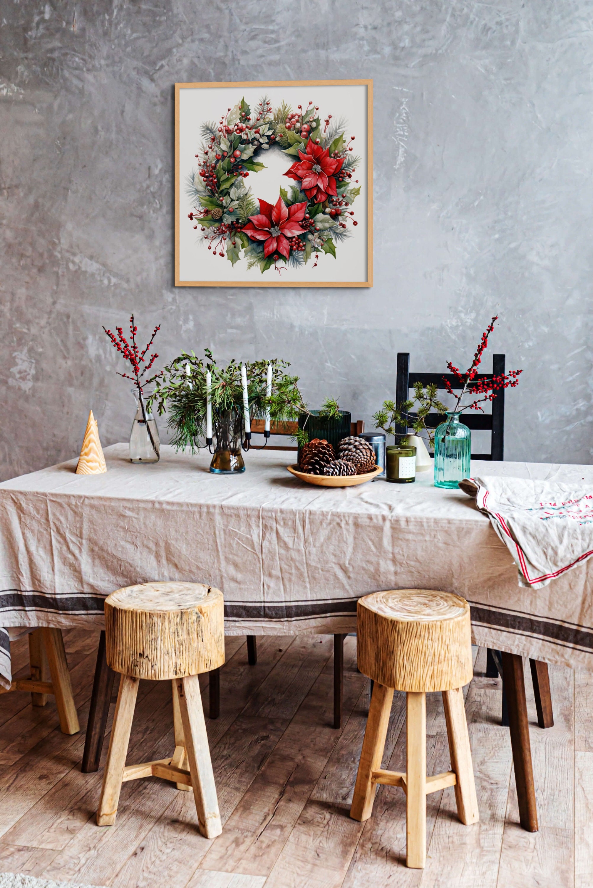 Christmas Wreath Print Christmas Star Printable Winter Wreath Poster ...