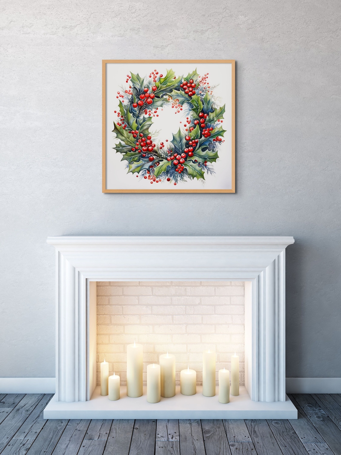 Christmas Wreath Print Holy Leaf Wreath Printable Winter Wreath Poster ...