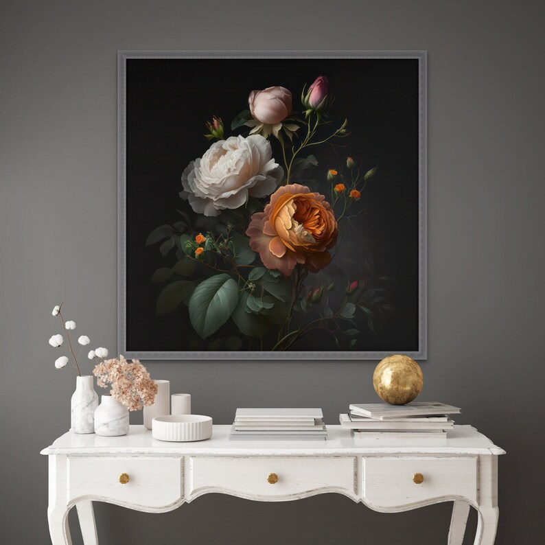 Moody Flowers Roses Print Oil Paint Roses Wall Art Flowers Printable ...