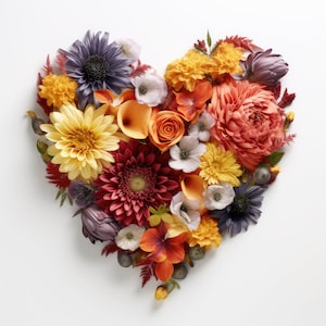 Coeur de fleurs imprimé coeur de fleurs affiche coeur coeur IA imprimable art mural fête des mères décoration printemps été milieu de voyage