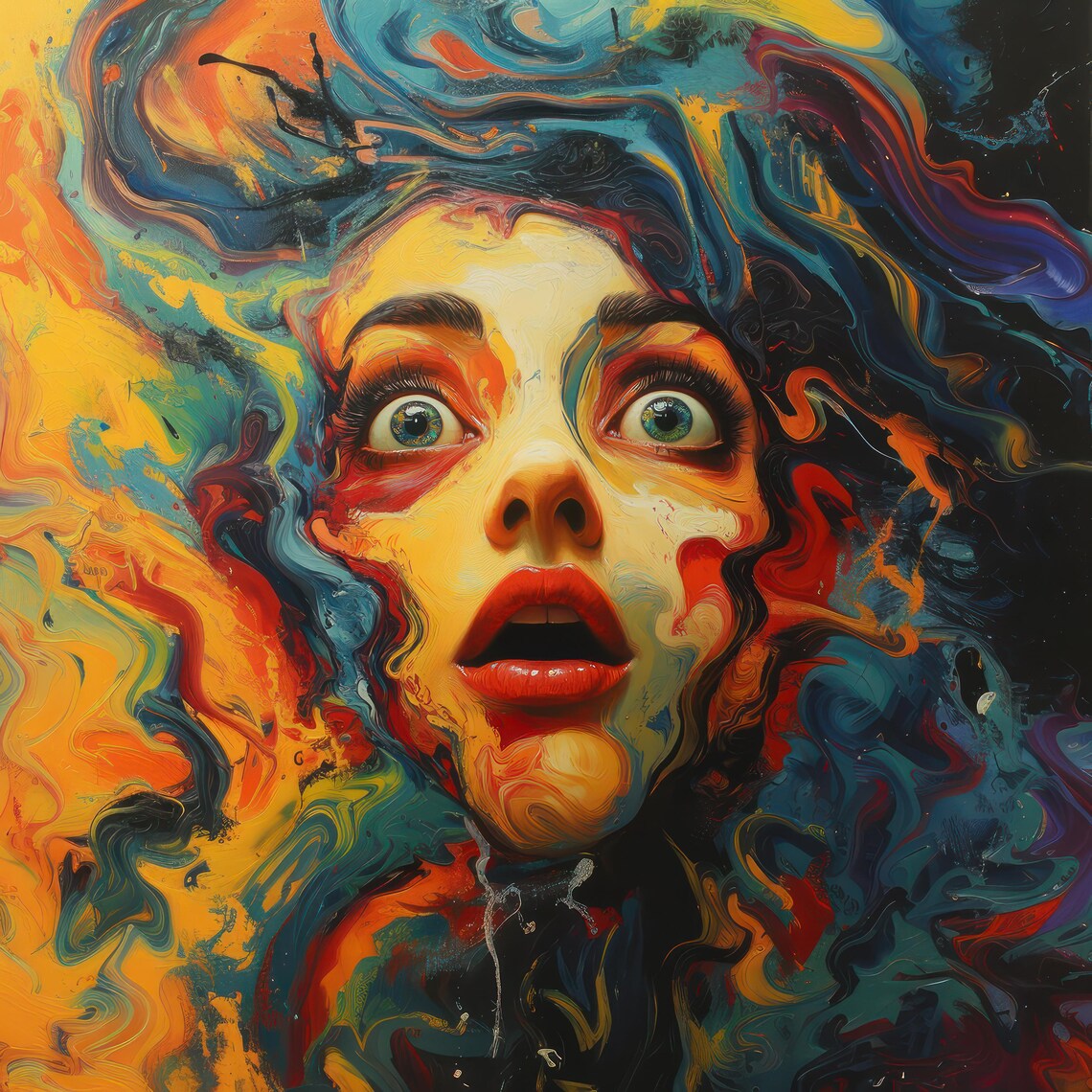 Colorful Woman Portrait Wall Art Print Abstract Girl Poster Home Decor ...