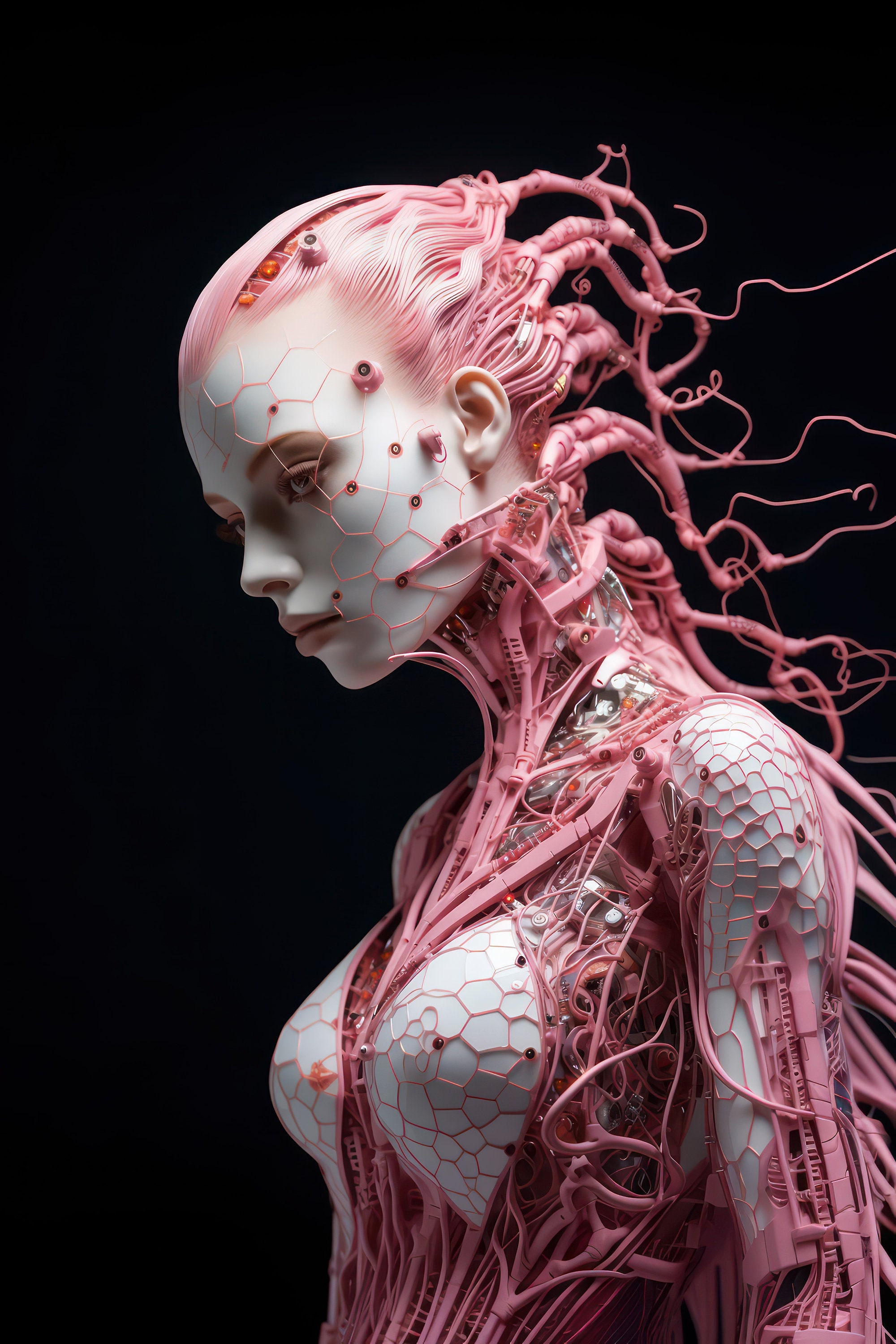 Robot Girl Print Pink Cyborg Woman Printable Futuristic Wall