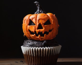 Halloween Cupcake Print Pumpkin Cupcake Printable Spider Cupcake Wall Art Ghost Cupcake Poster Pastry Patisserie Kitchen Decor Midjourney