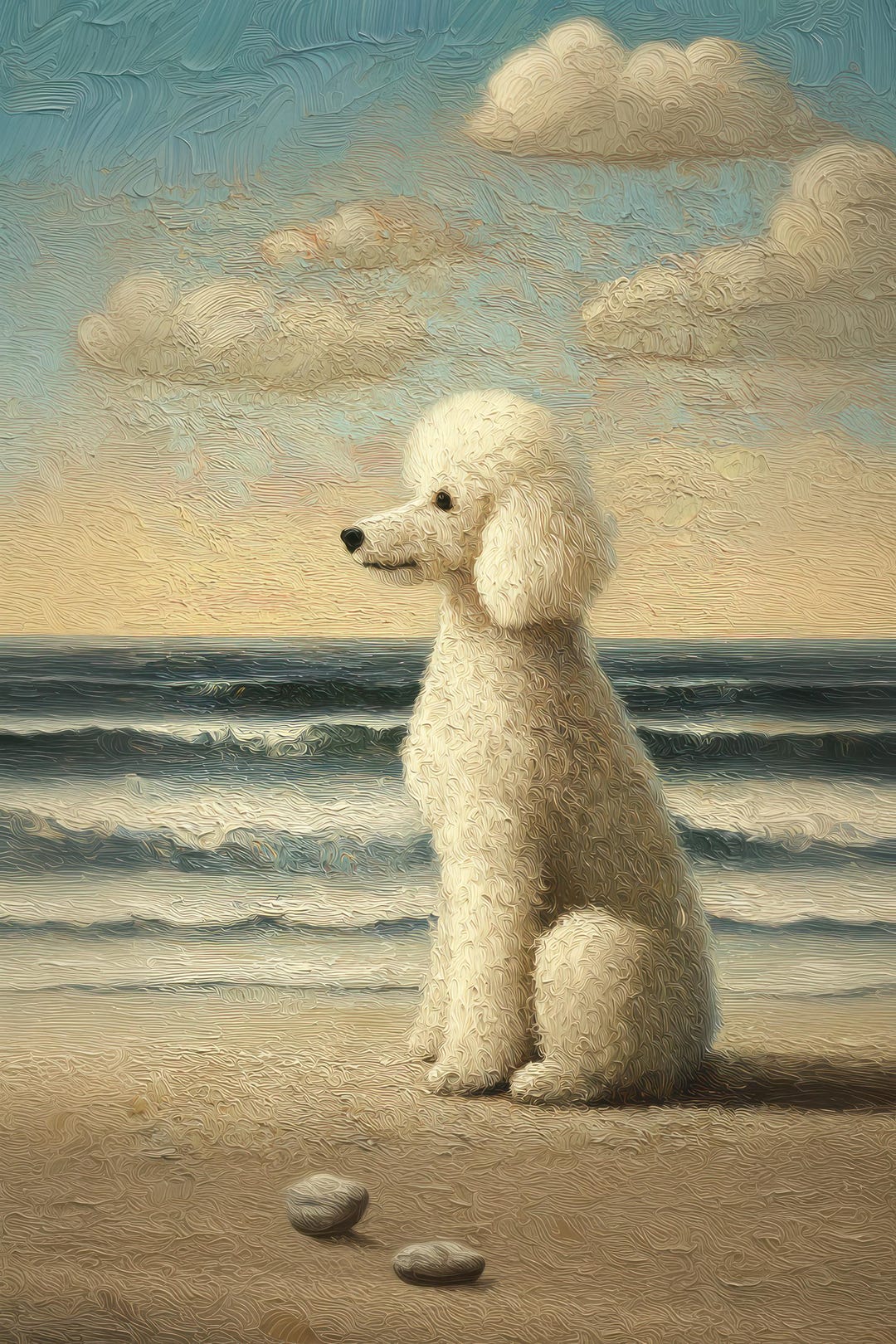 White Poodle Print White Dog by the Sea Printable Pet on the Beach ...