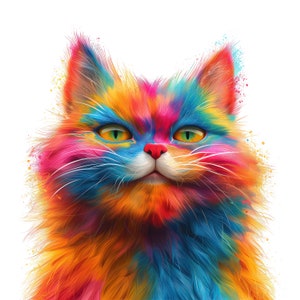 Chat coloré imprimable dessin animé chat impression chat mignon mur art chat portrait félin affiche chaton photo décoration maison AI Art Midjourney