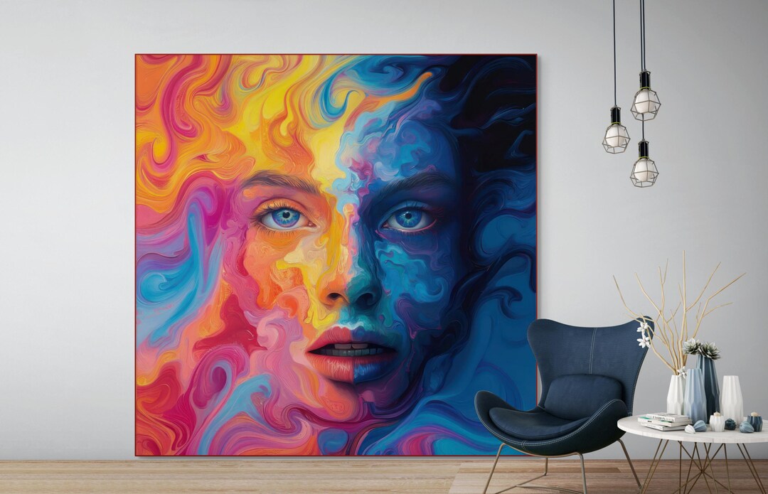 Colorful Woman Portrait Wall Art Print Abstract Girl Poster Home Decor ...