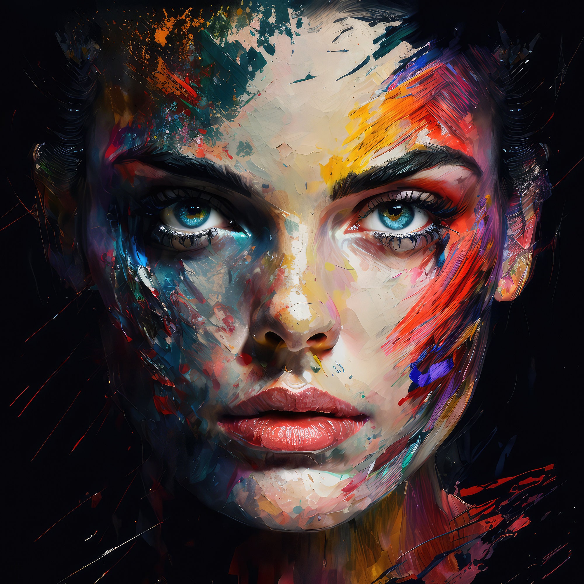 Colorful Woman Print Woman Face Printable Wall Art Painting Female Face