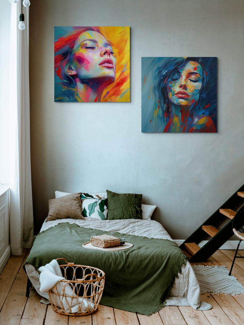 Colorful Woman Portrait Wall Art Print Abstract Girl Poster Home Decor ...