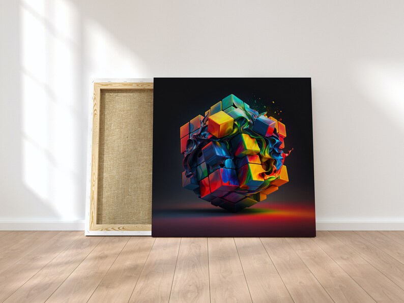 Rubik Cube Printable Rubik Cube Print Colorful Wall Art Download Technicolor Oil Painting Cube Home Decor AI Art Midjourney image 3