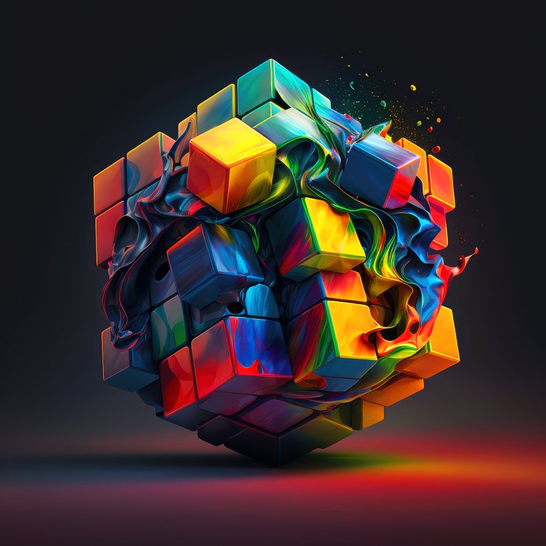 Rubik Cube Printable Rubik Cube Print Colorful Wall Art Download Technicolor Oil Painting Cube