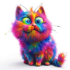 Chat coloré imprimable dessin animé chat impression chat mignon mur art chat portrait félin affiche chaton photo décoration maison AI Art Midjourney