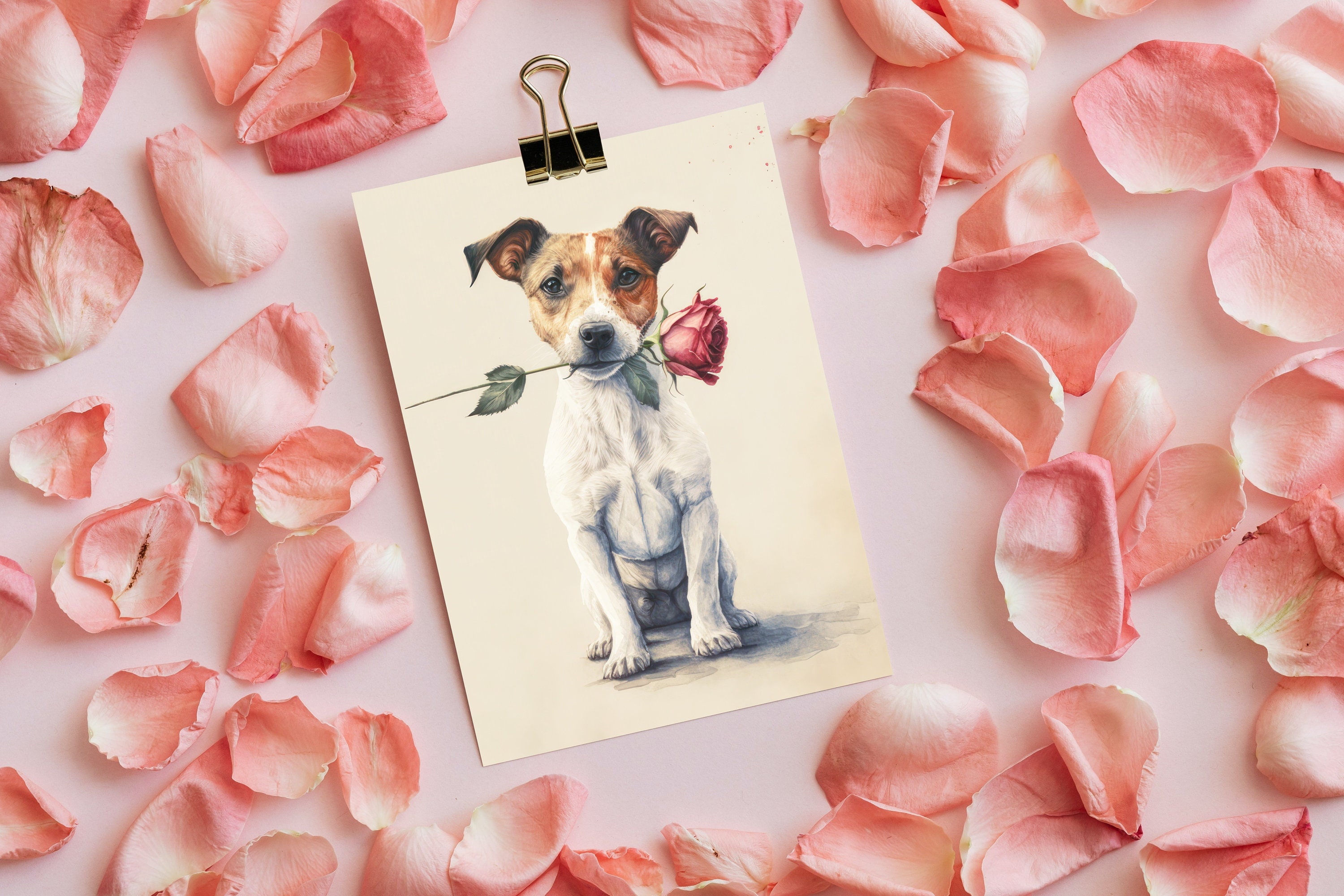 Dog Portrait Jack Russell Terrier Printable Dog With Rose Print ...