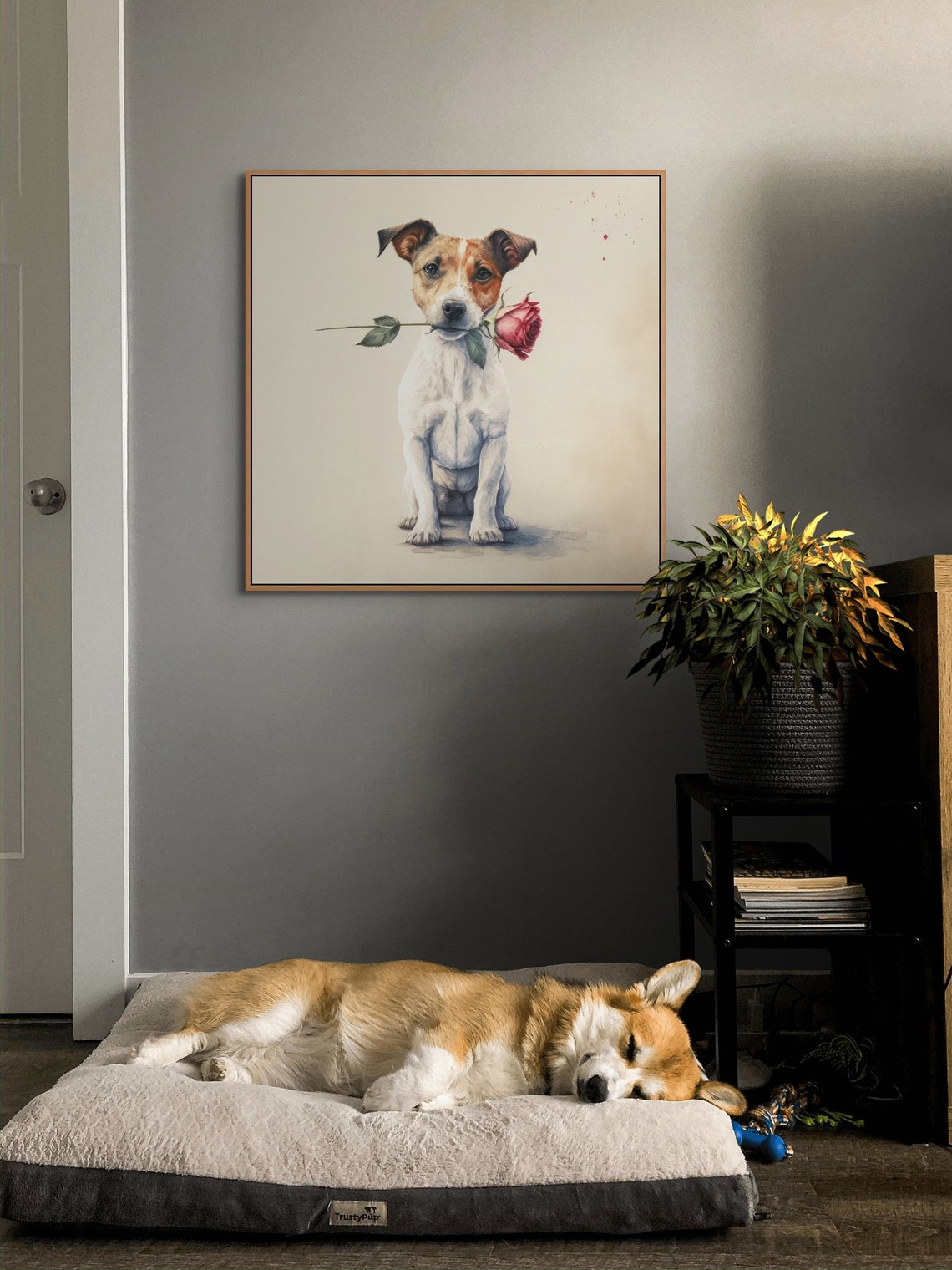 Dog Portrait Jack Russell Terrier Printable Dog With Rose Print ...