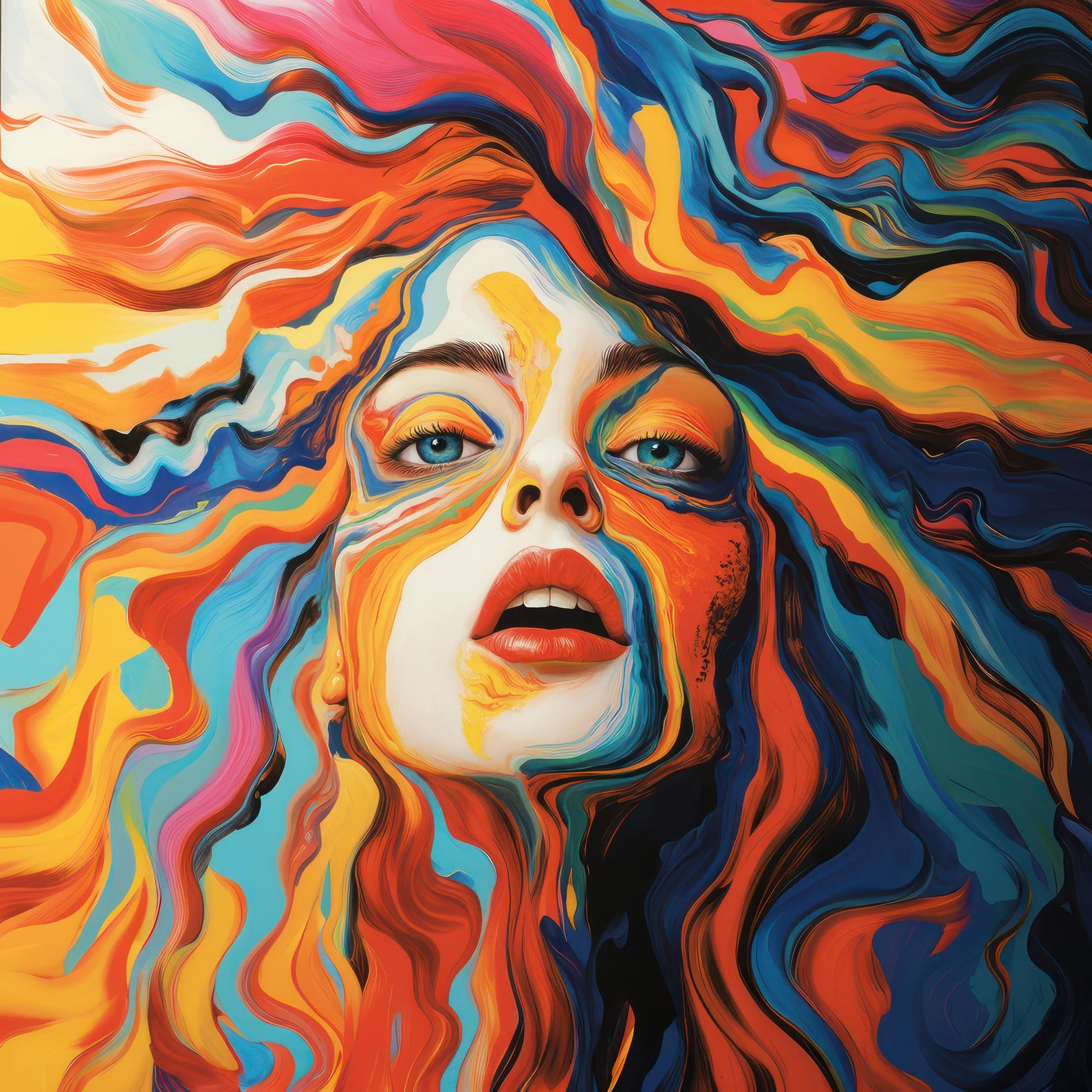 Colorful Woman Portrait Wall Art Print Abstract Girl Poster Home Decor ...
