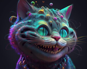 Cheshire Cat Art, Cheshire Cat Printable, Colorful Cat Poster, Cat