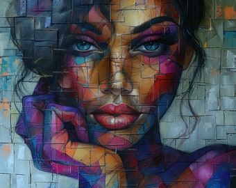 Colorful Woman Print Woman Face Printable Wall Art Painting Female Face Poster Abstract Download Home Decor Girl Portrait AI Art Midjourney
