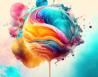 Lollipop Print Colorful Lollipop Food Poster Kitchen Wall Art Lolli Artwork Decor Candy Printable Vivid Colors AI Art Midjourney